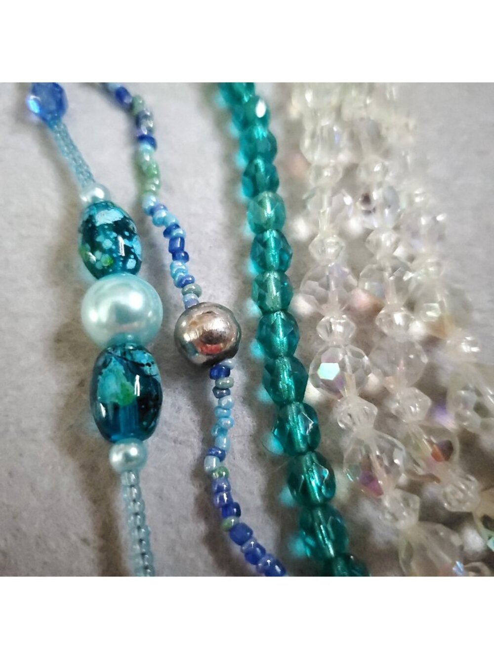 Beaded Necklace Lot of 4 Faceted Glass AB Blue Green Choker Flapper 14-58"